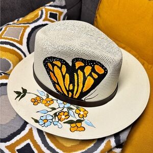 Butterfly Embroidered Cream Hat